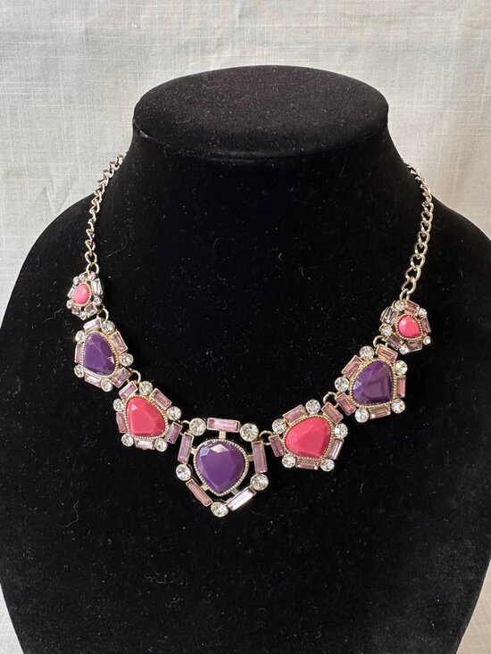 Jewelry - Pink Purple and Rhinestone Statement Necklace